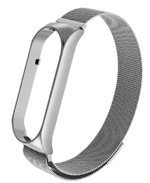 Ремешок сетчатый металлический на магните для Mi Band 5, серебристый фото 1