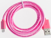 Кабель для смартфонов Xiaomi, Prolike USB Micro 5 pin AM-BM нейлоновая оплетка, 1,2 м, розовый - фото